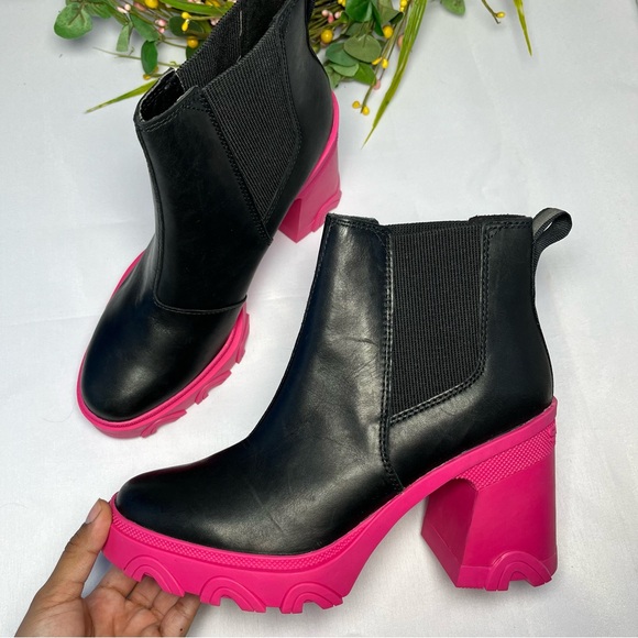 Sorel Brex Waterproof High-Heel Chelsea Boots Black Cactus Pink Size 7.5 - Picture 13 of 16